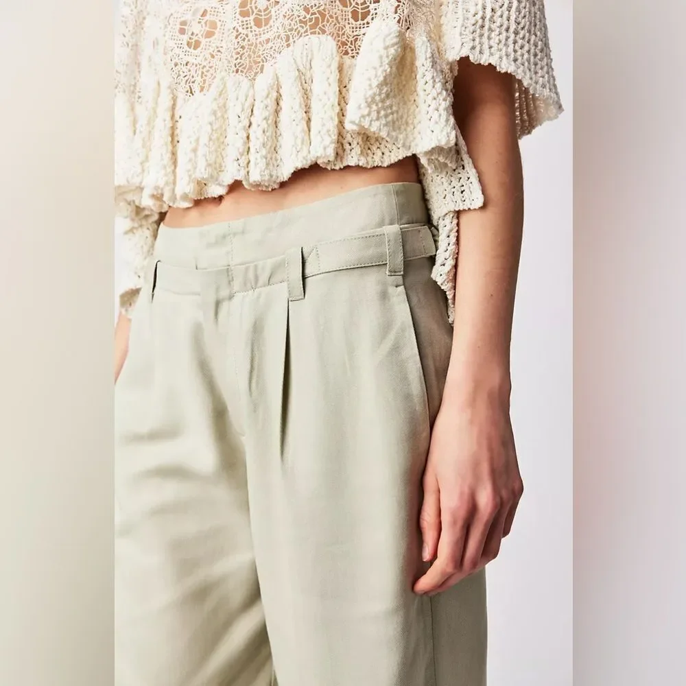 Free People Falling Out Straight Leg Trouser in Alfalfa Size 4 - Picture 7 of 13